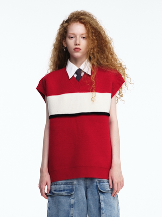 redref 杨紫同款羊毛拼色廓形背心