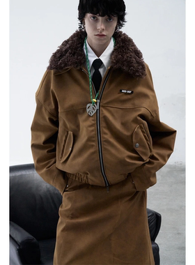redref 工装麂皮拼接毛绒翻领拉链夹克