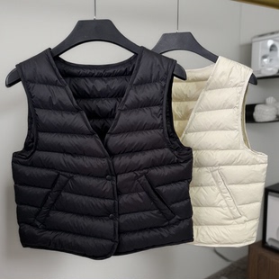 高品质 V领90白鹅绒口袋马甲轻薄保暖羽绒背心内穿百搭内胆外穿女