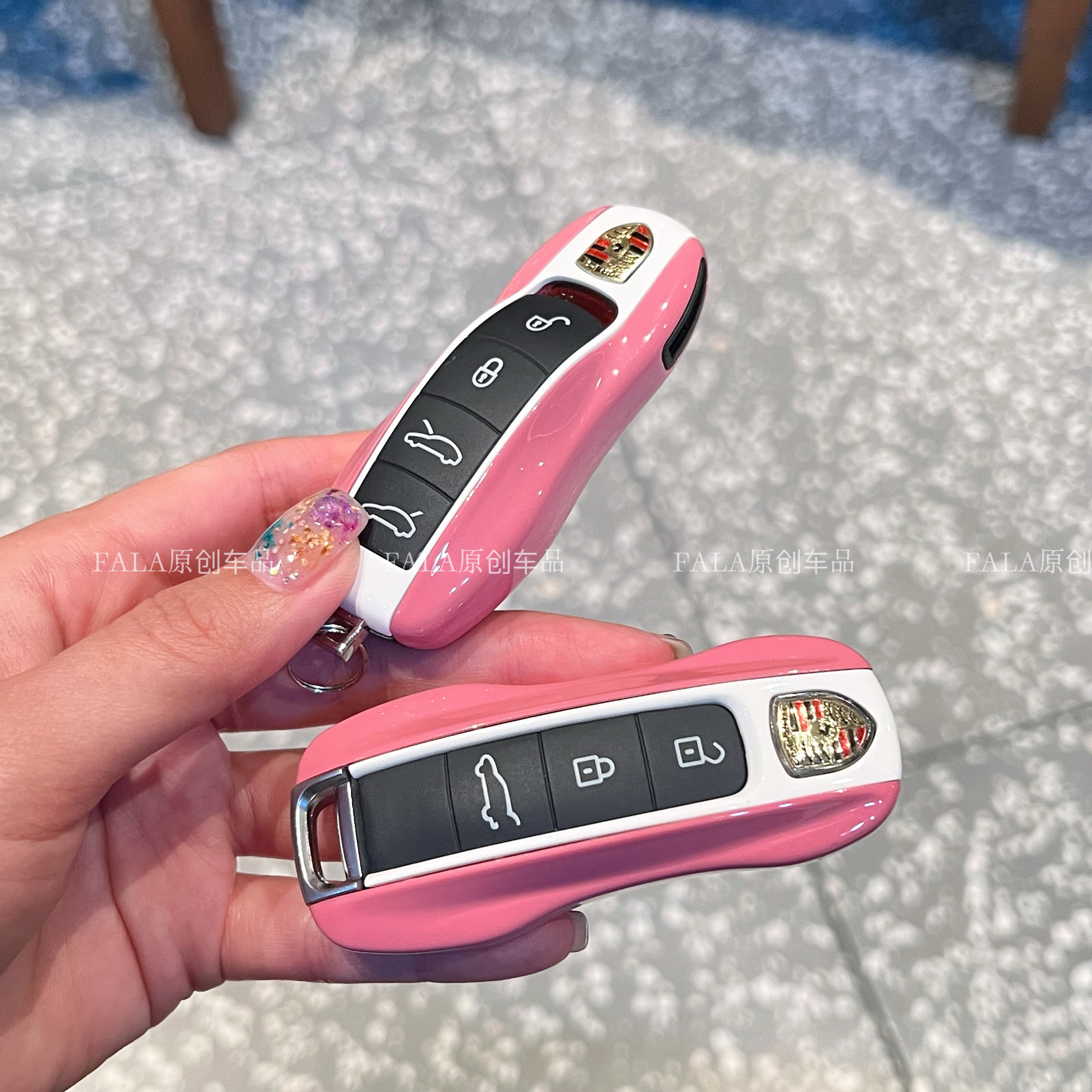 适用于保时捷新718钥匙壳扣macan911帕拉梅拉Taycan卡宴粉色改装