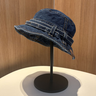 日系复古牛仔渔夫帽女春夏季大头围百搭显脸小高级感遮阳防晒帽子