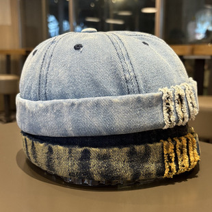 日系破洞牛仔瓜皮帽男女韩版百搭复古补丁个性乞丐帽潮牌地主帽子