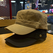 复古水洗做旧平顶帽男女春秋百搭休闲显脸小鸭舌帽户外工装 遮阳帽