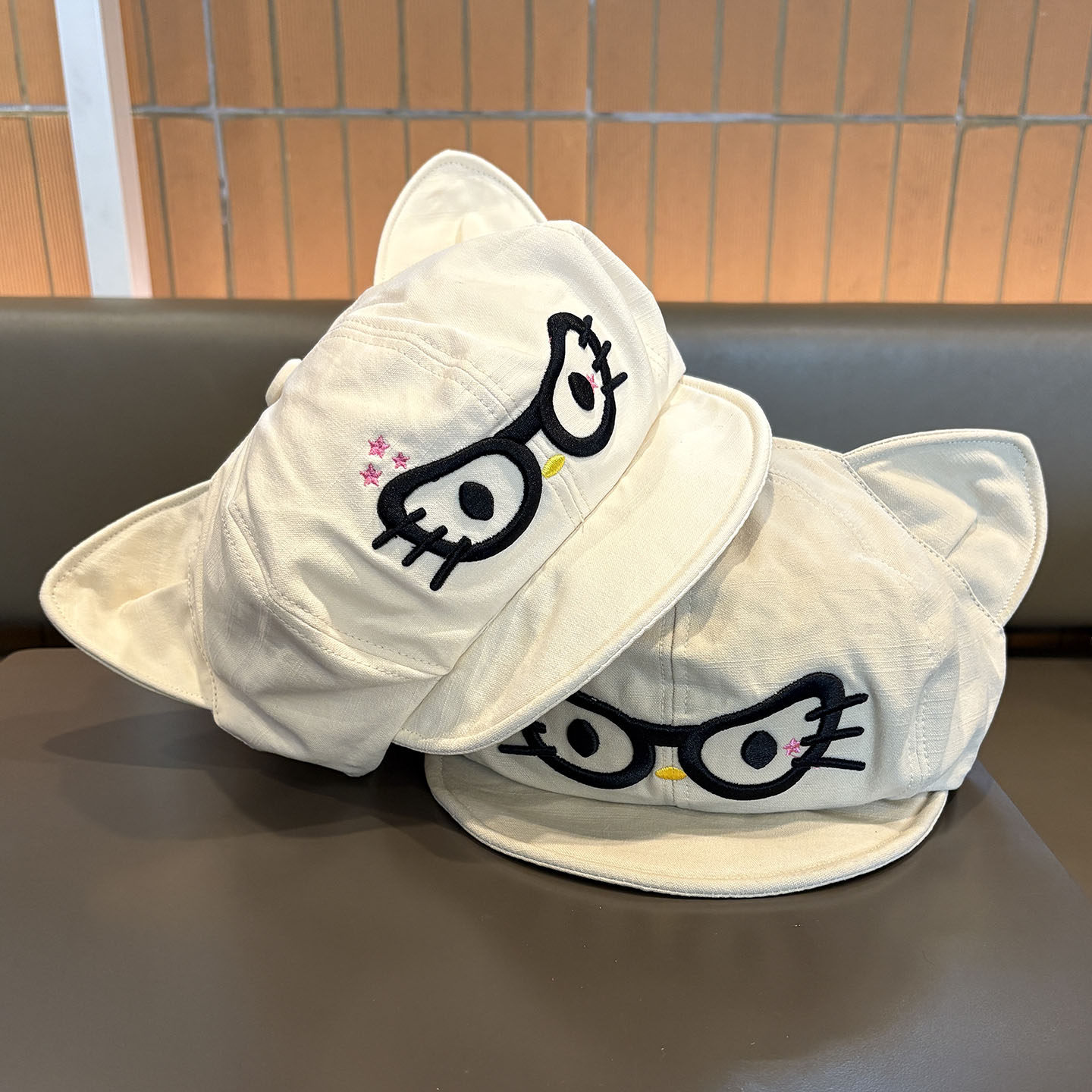 日系可爱卡通猫咪耳朵八角帽春季显脸小百搭复古可翻檐百搭贝雷帽