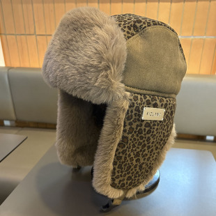 雷锋帽豹纹冬季加厚保暖护耳帽骑行防寒骑车防风帽男女百搭滑雪帽