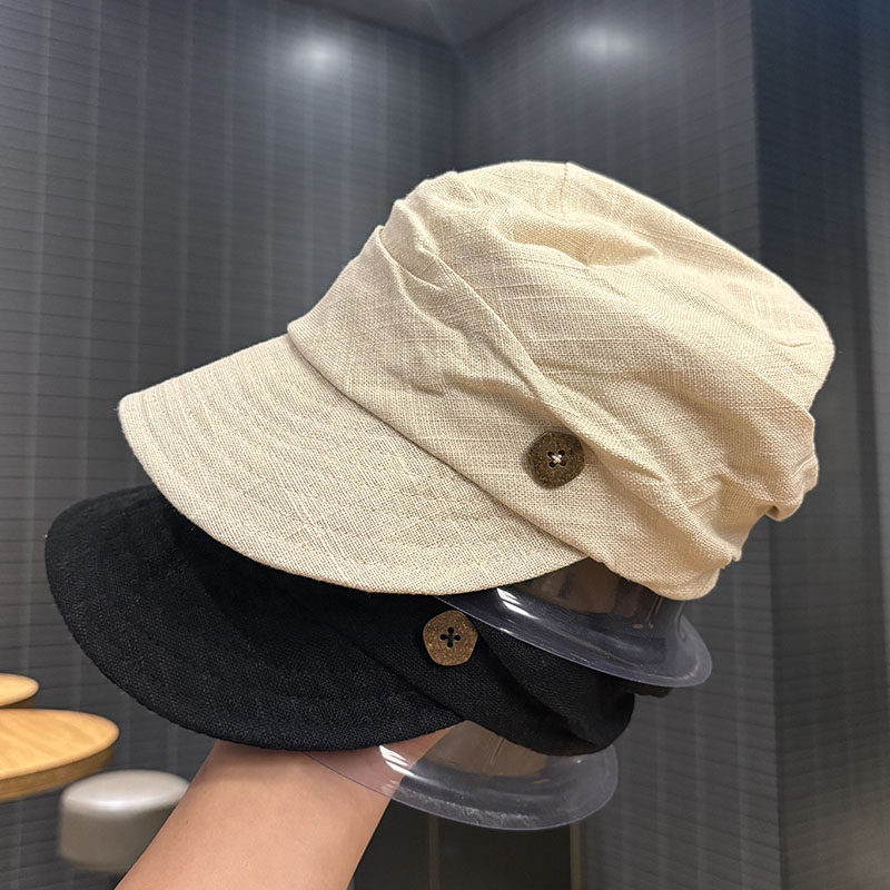 日系褶皱薄款棉麻高级感马术帽潮