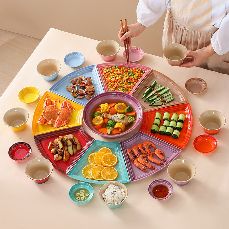 网红团圆拼盘餐具组合过年陶瓷盘子菜盘家用创意聚会年夜饭摆盘