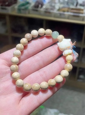 然生奶香木手串女款招财象牙果猫咪转运珠手链东陵玉国风文玩串珠