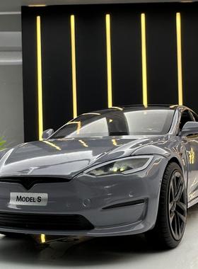 潮玩合金汽车模型1:24特斯拉models灯光音效回力开门儿童玩具跑车