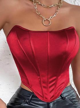 Glossy fishbone cropped wrap vest女士亮面鱼骨短款 裹胸小背心