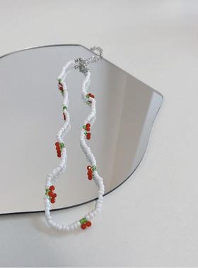 Necklace for women樱桃串珠项链女少女小清新可爱米珠项链锁骨链
