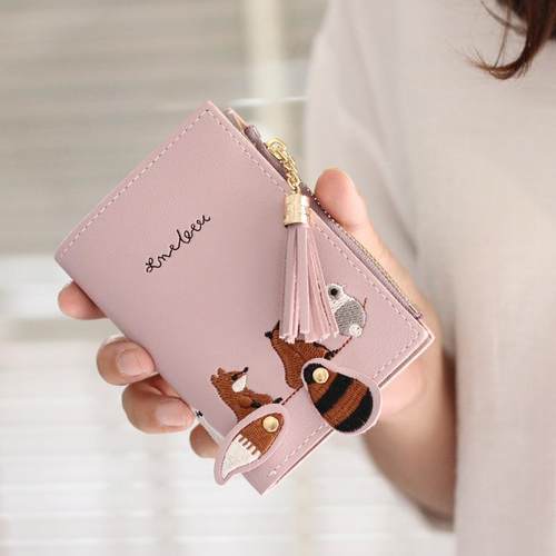 Short Wallet Women Leather Card Purse Bag for Ladies Girls