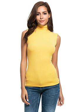 Womens Tank Top Turtleneck Neck Sleeveless Shirt Black Women