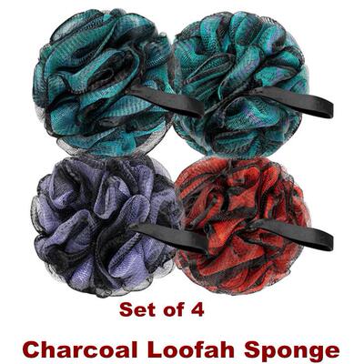 Charcoal Loofah Sponge Shower Body Scrubber Loofa Pouf Soft