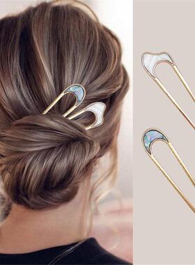 Shell Hairpin Metal U Shaped Hair Pins Hair Fork U French Ha