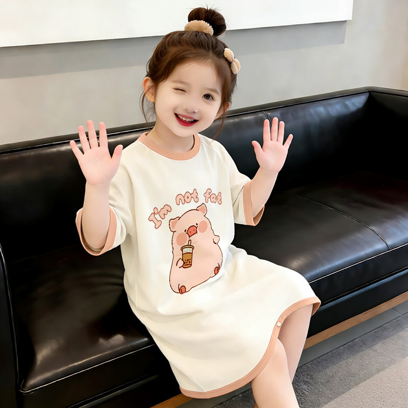 女童连体睡衣夏天新款莫代尔薄款半袖儿童宝宝睡裙防踢空调家居服