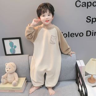 婴儿加绒连体衣冬装新款儿童加厚家居服保暖上衣男女宝宝连体睡衣