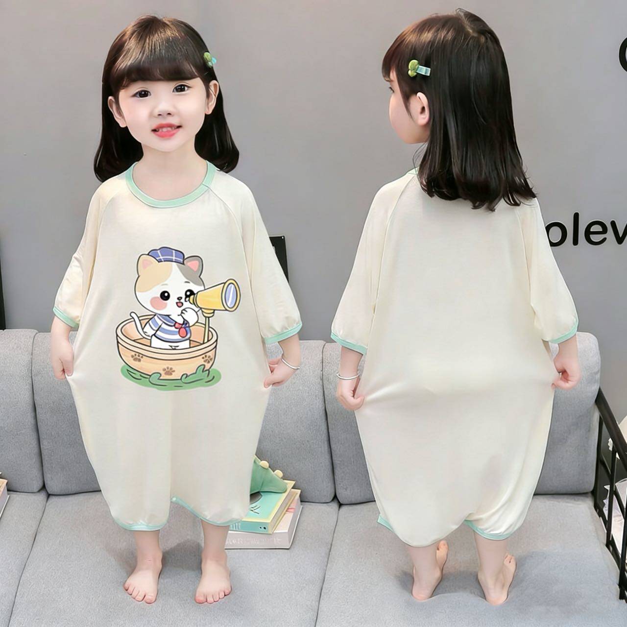 女童冰丝连体睡衣夏季新款儿童宝宝睡裙爬服中小童防踢空调家居服