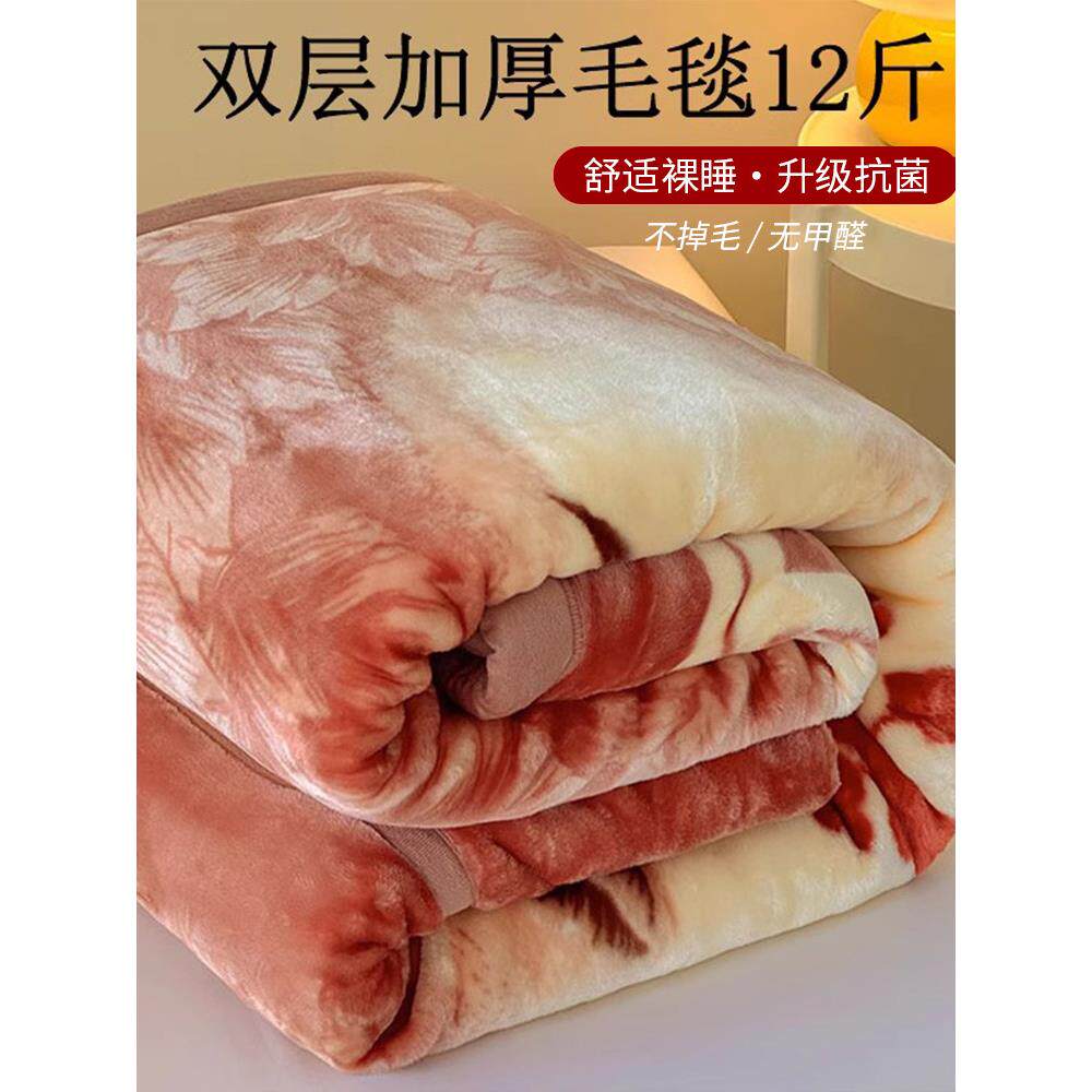 拉舍尔毛毯冬季双层加绒加厚保暖超厚毯子床上用结婚陪嫁盖毯被子