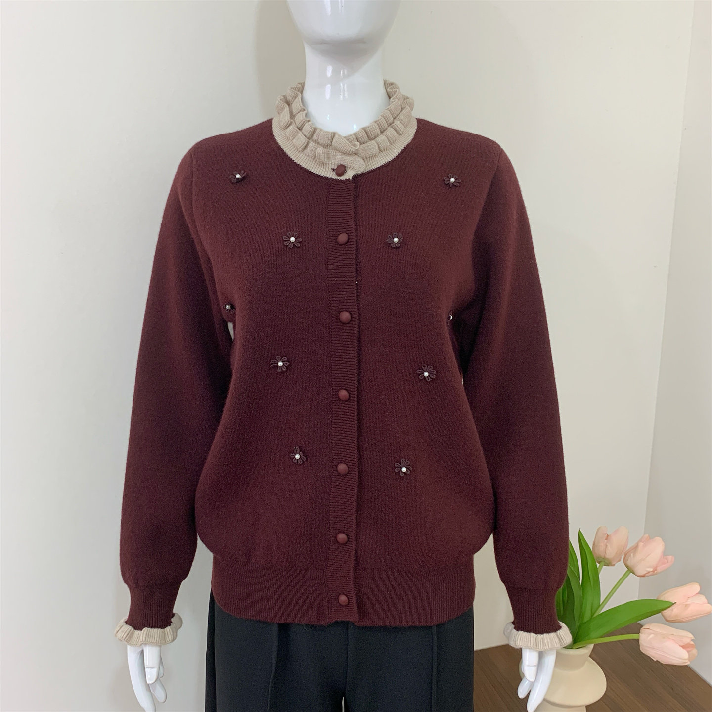 中老年女装加绒加厚针织开衫妈妈装洋气一体绒毛衣外套秋冬季上衣