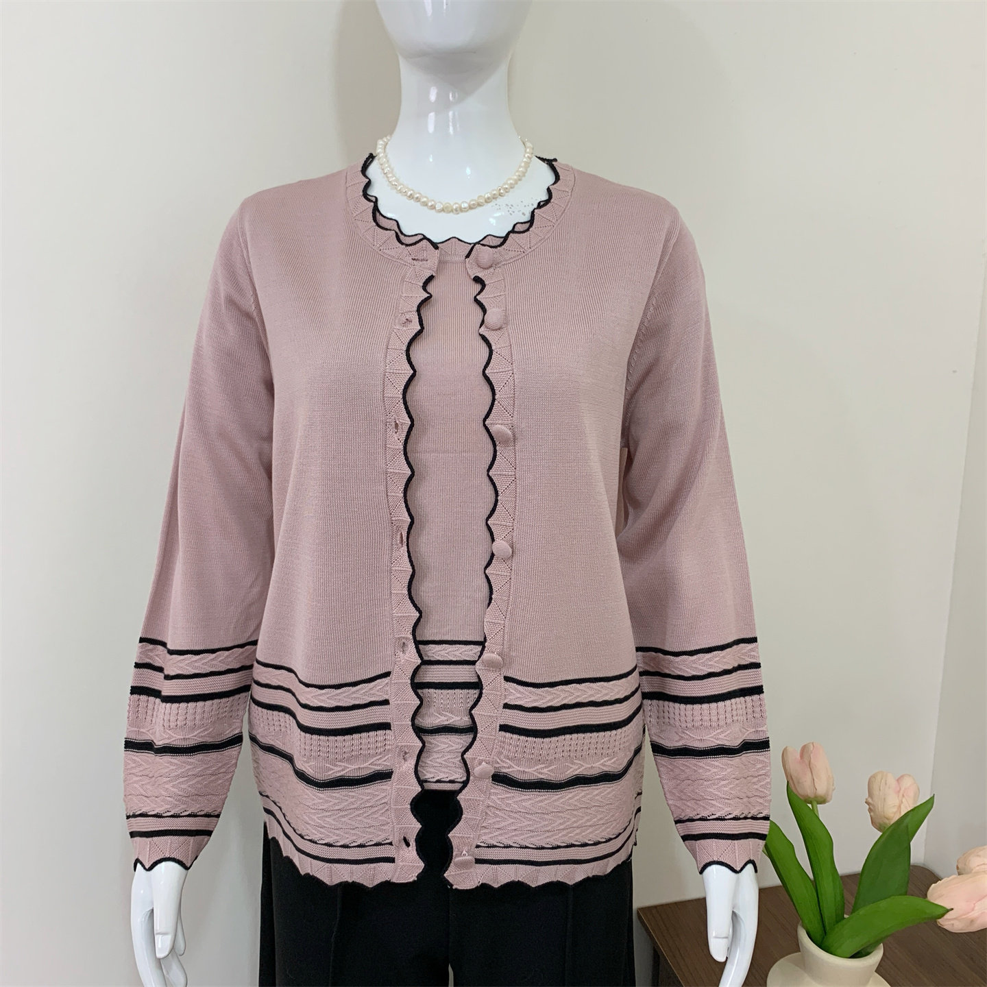 妈妈春装针织两件套薄款开衫上衣中老年人女夏季短袖T恤时尚套装