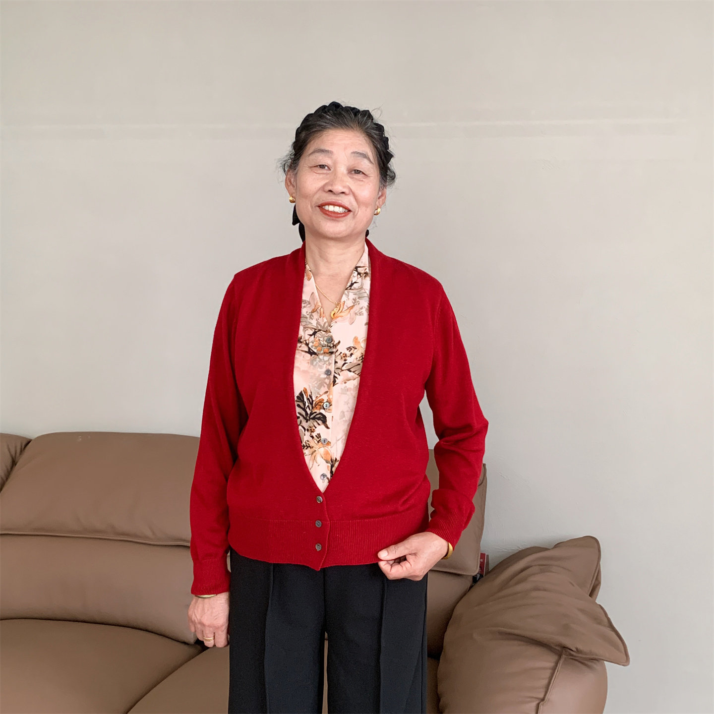 妈妈秋装时尚洋气假两件开衫上衣