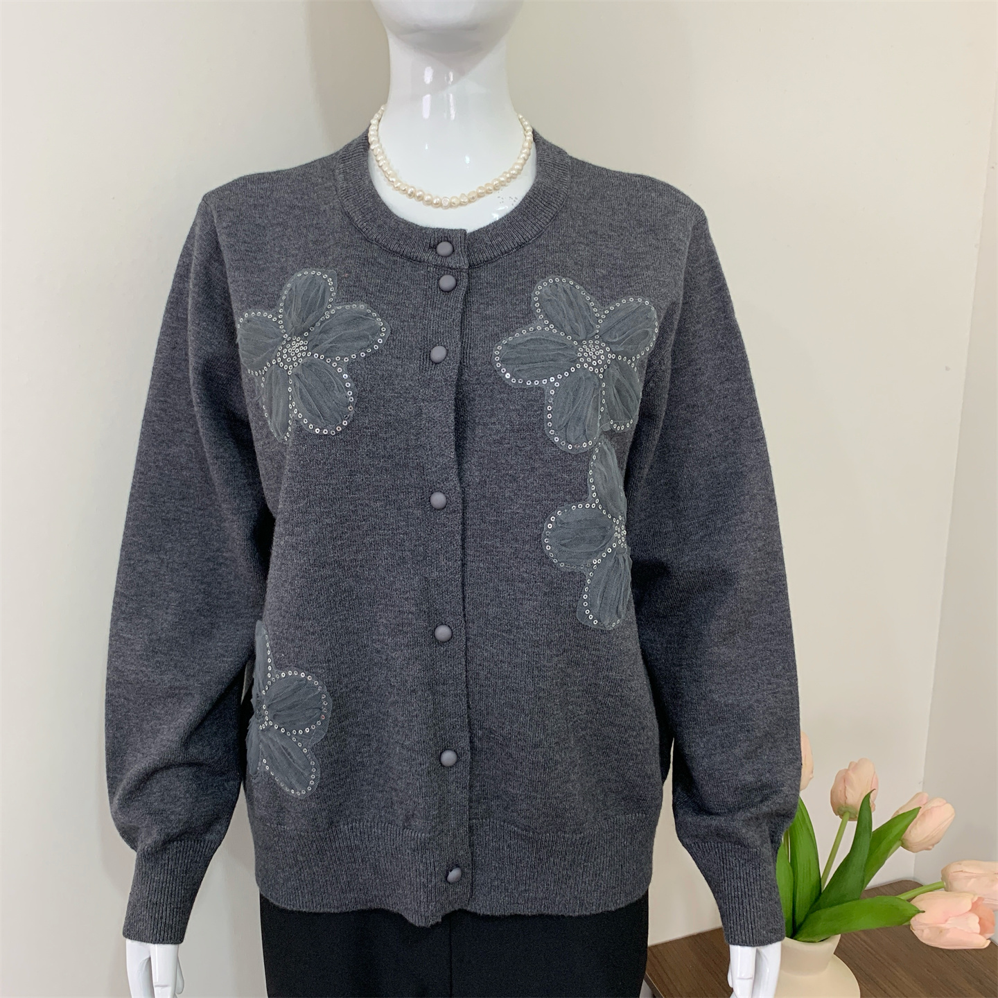 妈妈春秋装时尚大码针织开衫外套