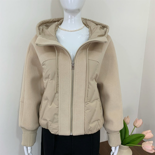 小个子妈妈冬装羊毛呢外套拼接羽绒服中老年女装秋冬保暖大衣短款