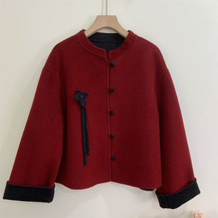 小个子妈妈装秋季双面羊绒大衣新款中老年女秋冬短款羊毛呢子上衣