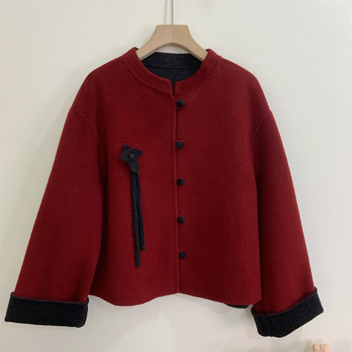 妈妈秋冬装羊毛呢短款大衣外套女
