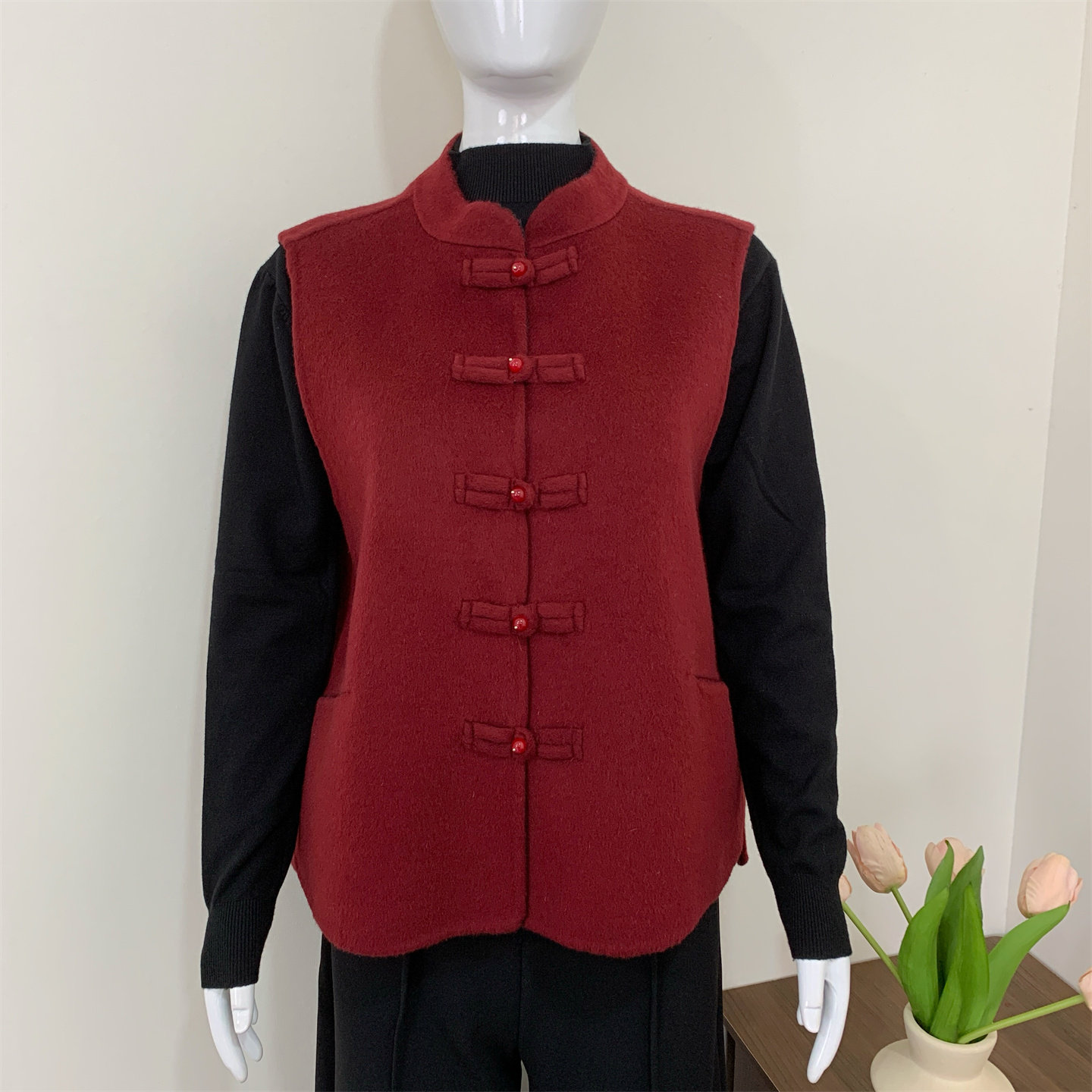 双面呢春秋羊毛马甲女装2026新款妈妈春装新中式国风羊绒坎肩外套