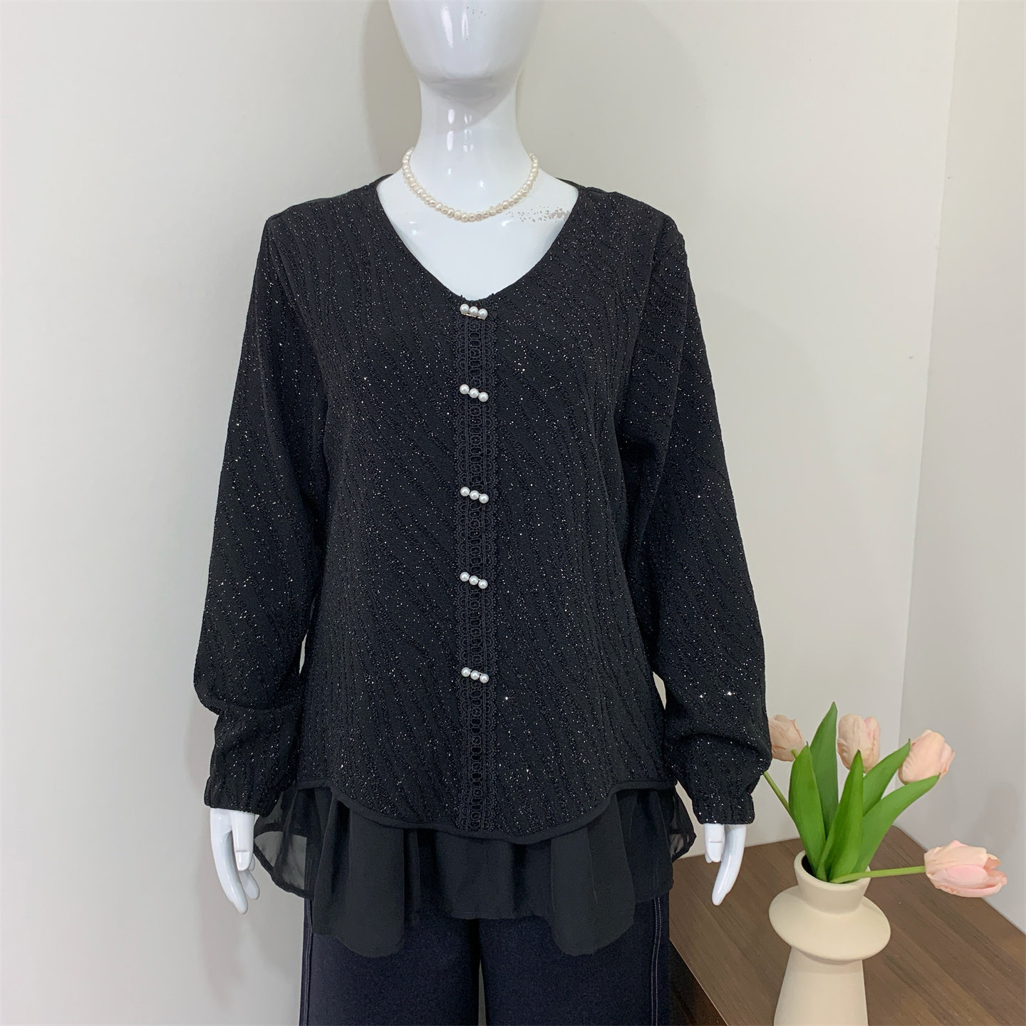 大码假两件中长款长袖T恤2026春秋新款妈妈装气质减龄上衣打底衫