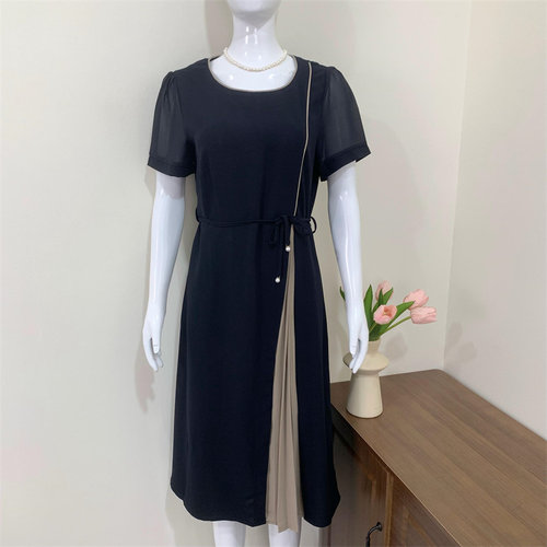 妈妈夏装拼接雪纺洋气显瘦连衣裙