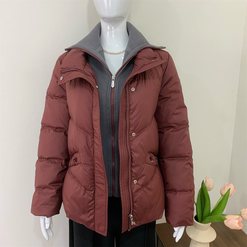 妈妈冬装假两件白鸭绒保暖羽绒服