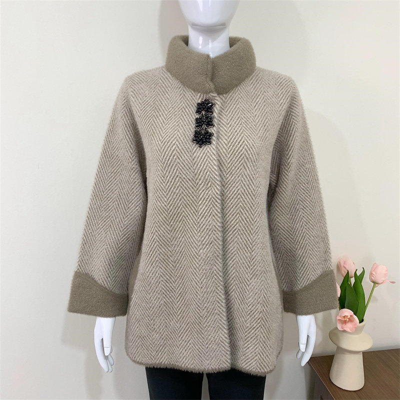 老年人秋冬装水貂绒毛呢大衣外套