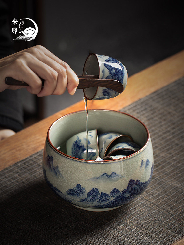 茶洗大号特大家用笔洗陶瓷青花瓷茶具配件洗茶碗茶道零配水盂水洗