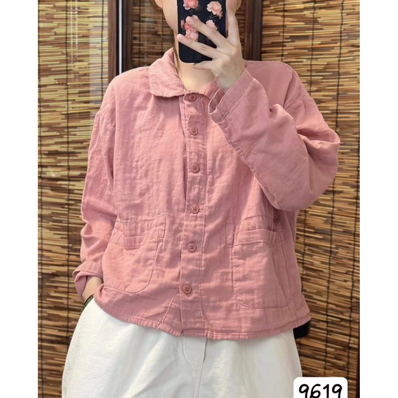 9619希哦正品棉质双纱衬衫衬衣秋款复古风翻领宽松显瘦大口袋百搭