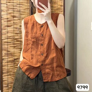 328麻料衬衫衬衣无袖女款胸围120衣长62