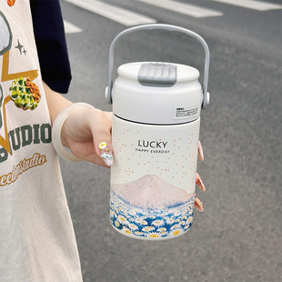 女生高颜值茶水分离花茶杯大容量便携吸管水杯 提手保温杯2024新款