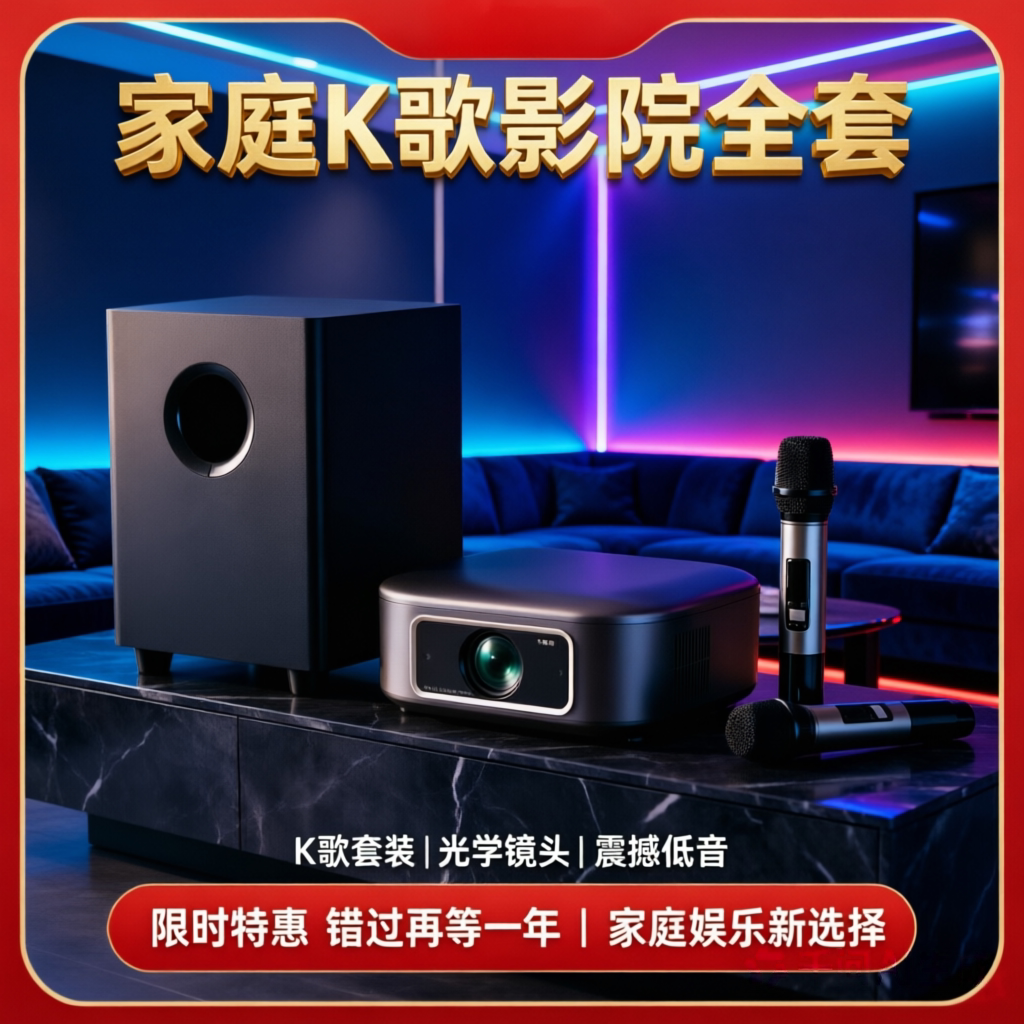 K歌投影仪卡拉ok一体机4k超高清2026新款家庭影院智能投影机送K歌会员大功率低音影院级音效白天户外客厅直投