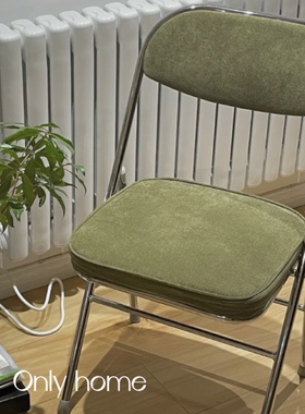 复古折叠椅子灯芯绒家用加厚金属网红拍照椅靠背餐椅摄影怀旧凳子