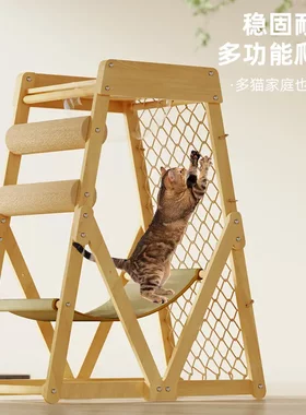 工厂直供实木爬架新款猫咪磨爪自嗨攀爬网猫抓柱小猫玩具一件