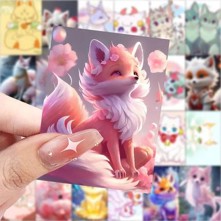 q版可爱九尾狐贴纸可爱神话元素创意插画贴图diy电脑笔记本装饰贴