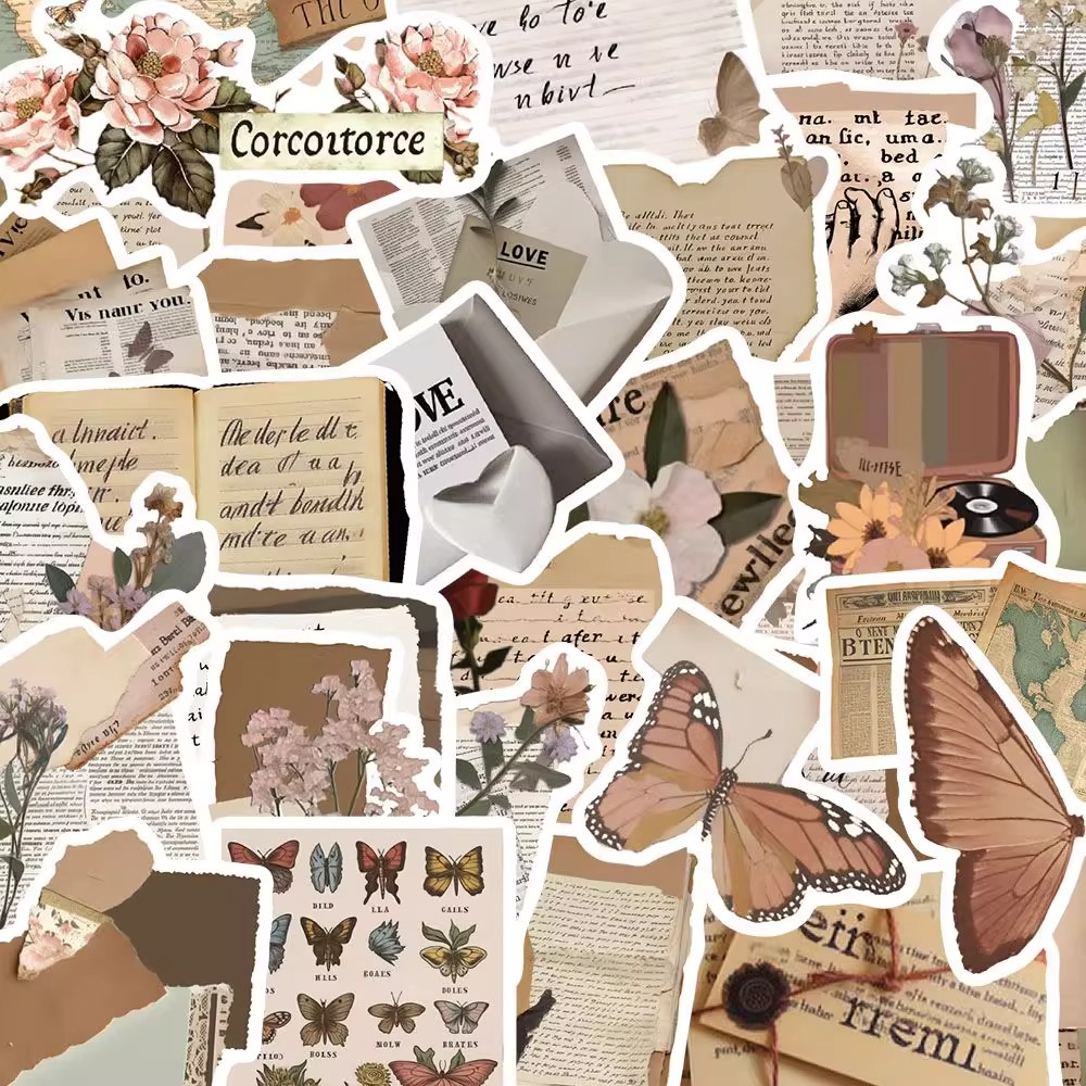 104张英伦复古贴纸装饰防水标签