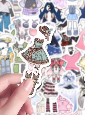 128张oc服装贴纸板绘素材兔服可爱卡通绘画设计diy手账本高清防水