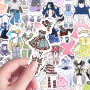 128张oc服装贴纸板绘素材兔服可爱卡通绘画设计diy手账本高清防水