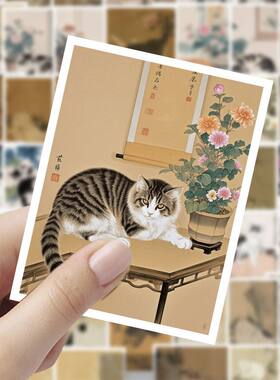 中国水墨风古画里的猫咪贴纸