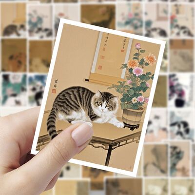 中国水墨风古画里的猫咪贴纸