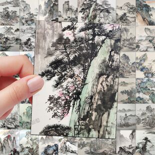 62张手绘水墨画贴纸国画山水古风唯美高清手账笔记本装饰贴画防水