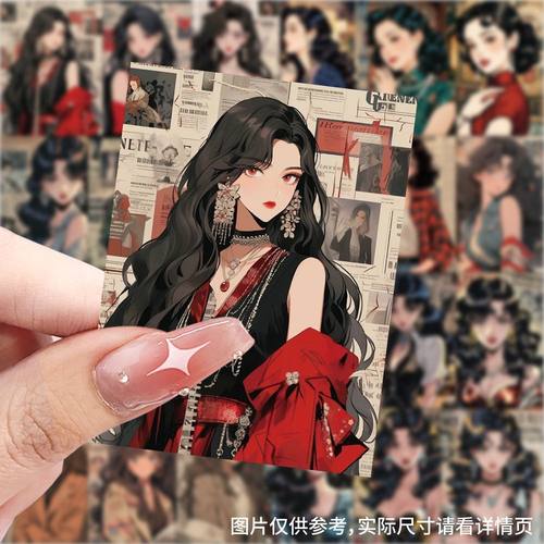 港风少女贴纸二次元卡通动漫插画女生头像ins风高颜值贴画